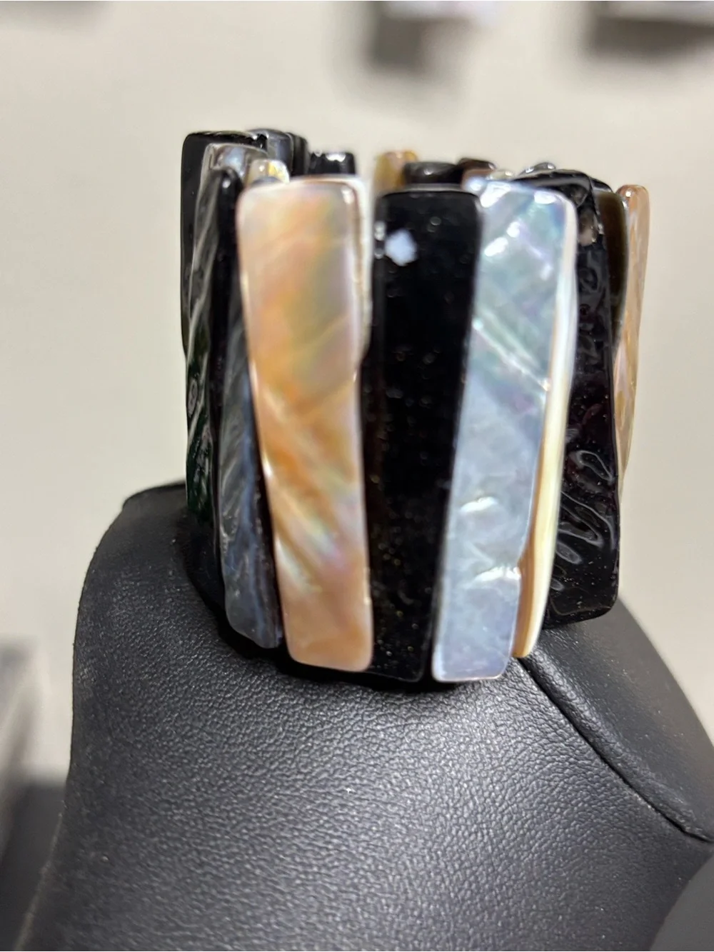 Multicolor Mother-of-Pearl and Black Tile Stretch Bracelet